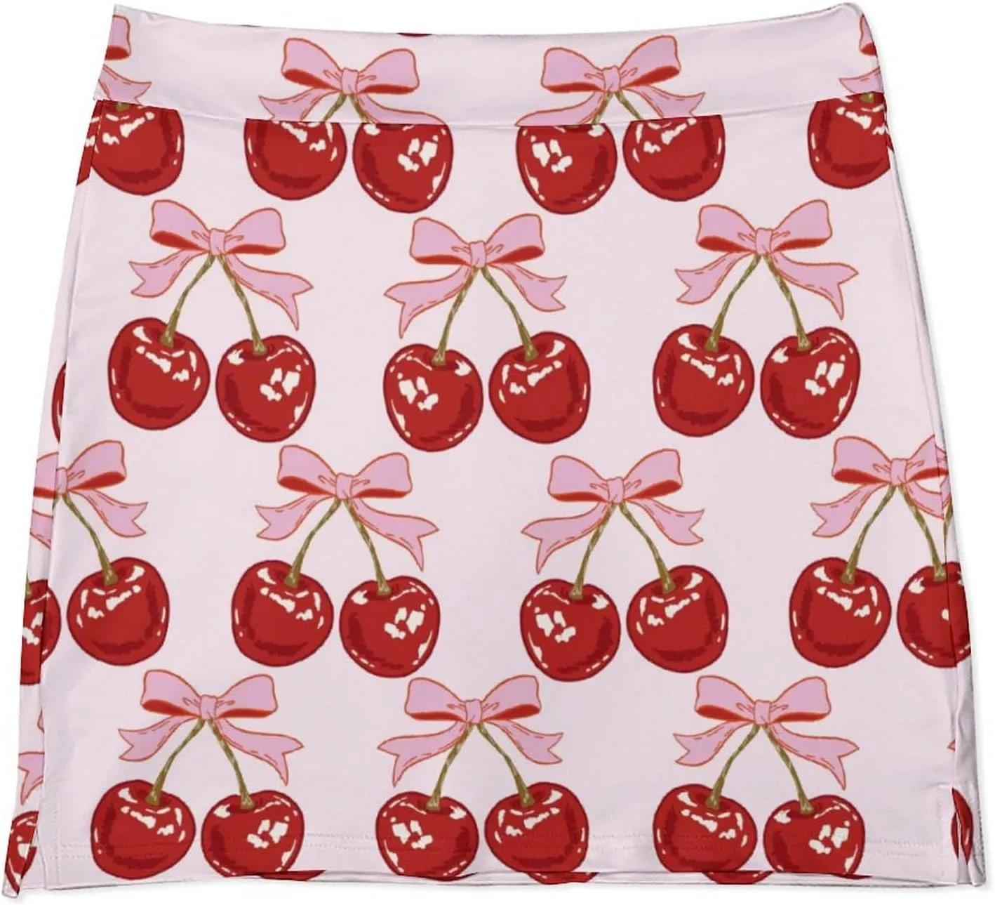 Hand Drawn Red Cherries Women's Mini Tennis Skirt with Shorts Underneath Athletic Workout Cute Skorts