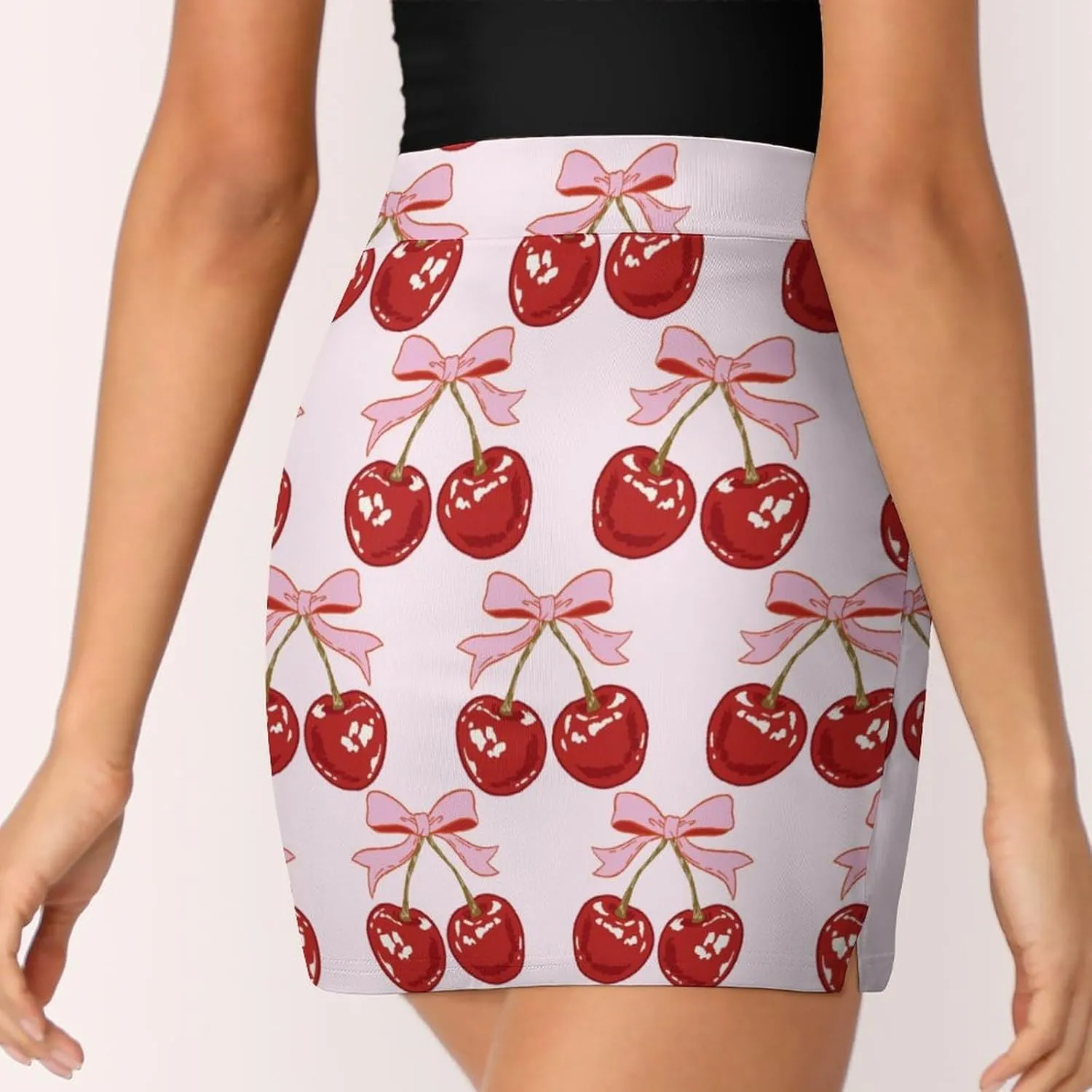 Hand Drawn Red Cherries Women's Mini Tennis Skirt with Shorts Underneath Athletic Workout Cute Skorts