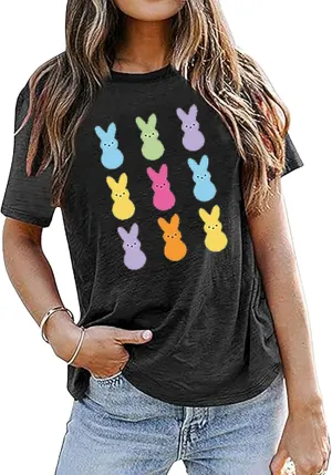 Happy Easter Shirt Funny Teaching My Favorite Peeps Rabbit Graphic Easter Tshirt Christian Inspirational Tops
