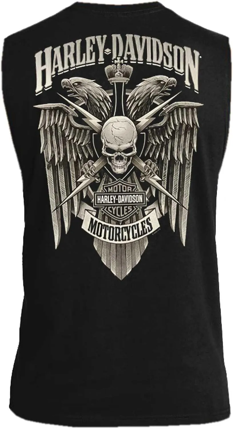 Harley-Davidson Men's Lightning Crest Sleeveless Cotton Muscle Shirt, Black