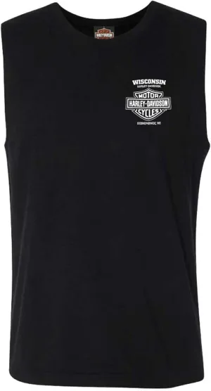Harley-Davidson Men's Lightning Crest Sleeveless Cotton Muscle Shirt, Black