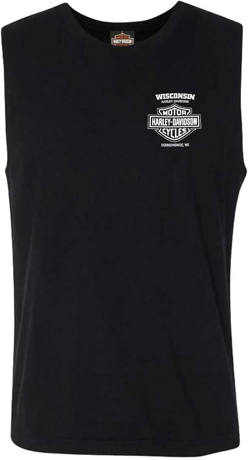 Harley-Davidson Men's Lightning Crest Sleeveless Cotton Muscle Shirt, Black