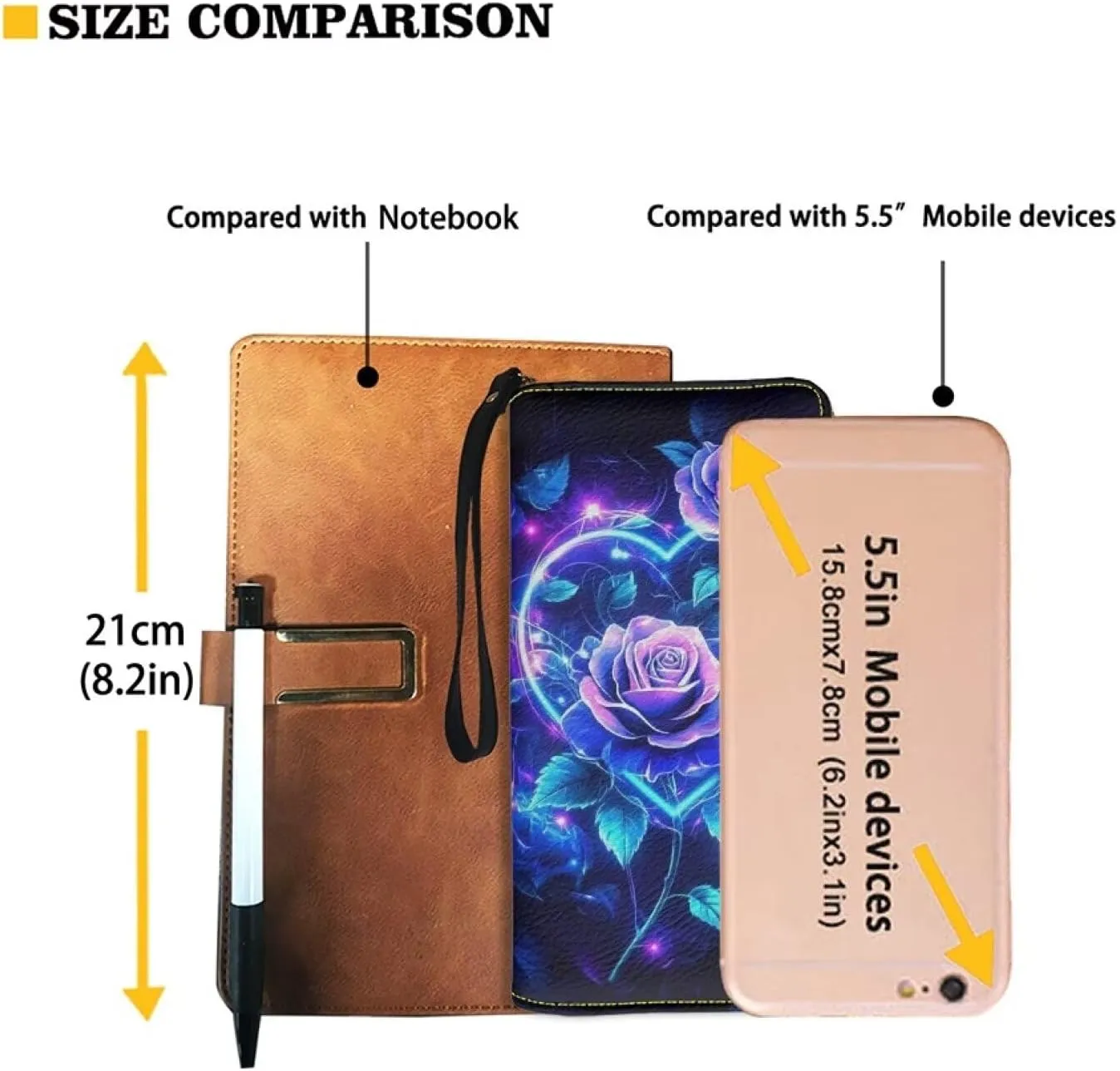 Heart Rose Blue Wristlet Wallets for Womens Leather Credit Card Holder RFID Blocking Large Capacity Purse Clutch
