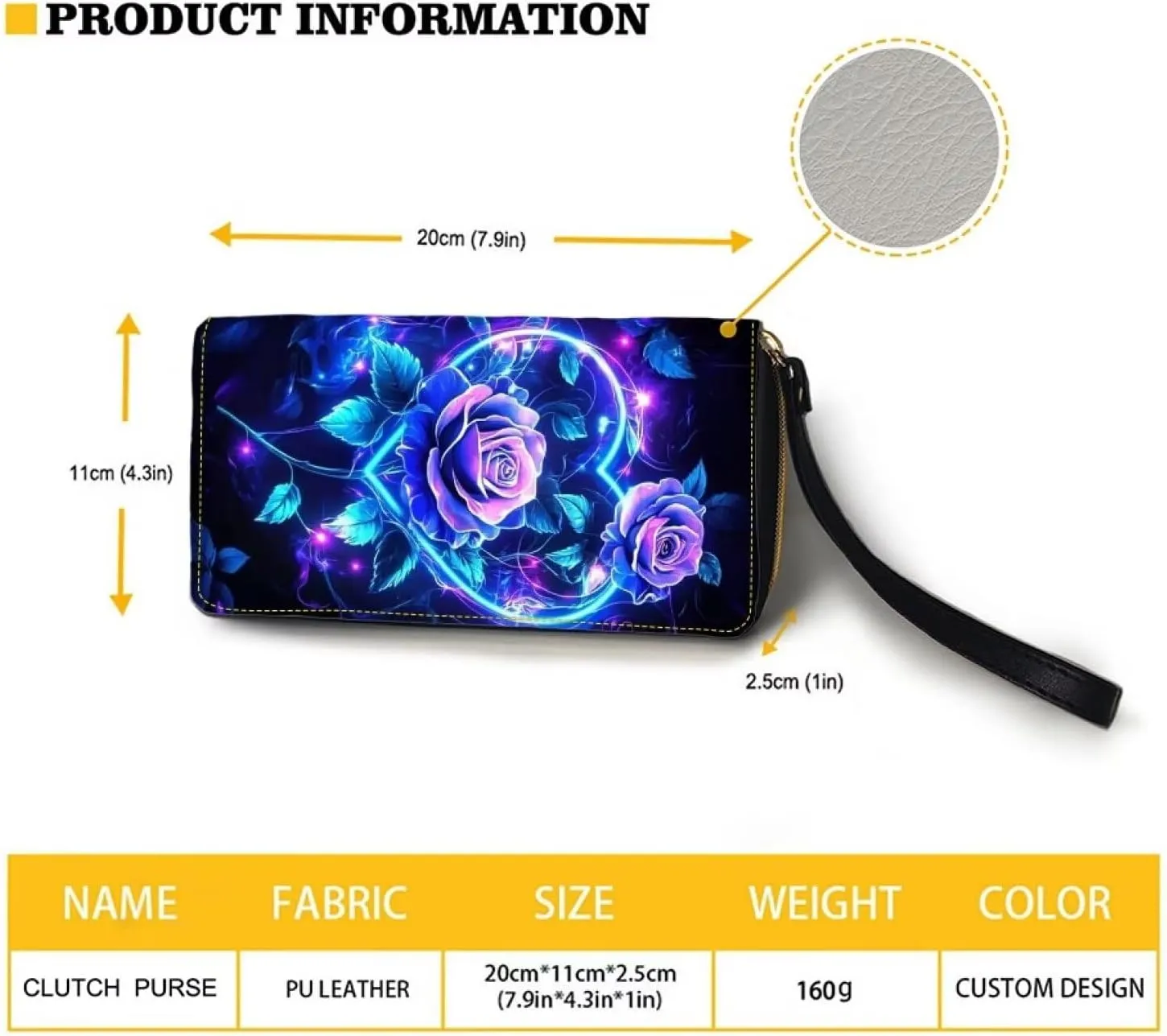 Heart Rose Blue Wristlet Wallets for Womens Leather Credit Card Holder RFID Blocking Large Capacity Purse Clutch