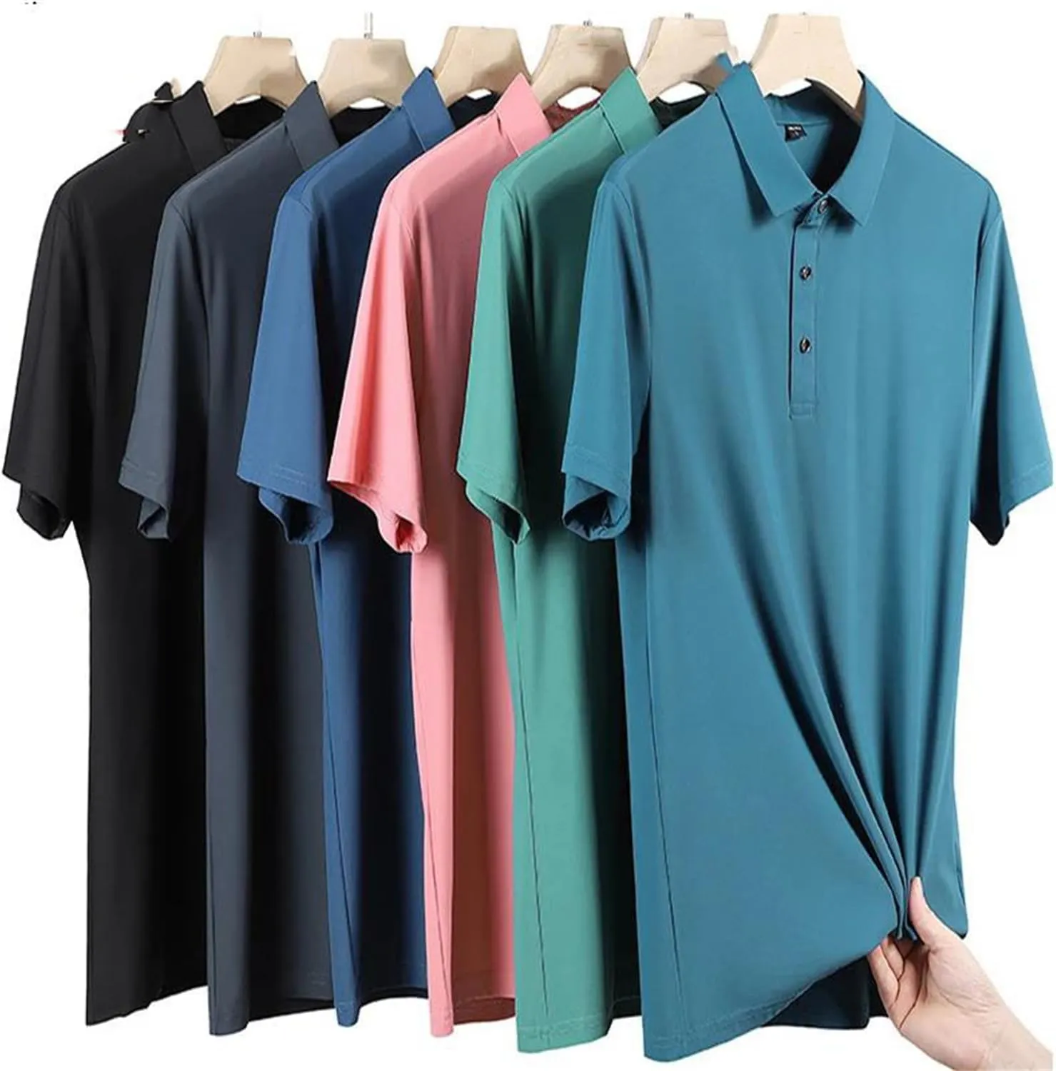 Hgvcfcv Mens Golf Shirt Moisture Wicking Quick-Dry Solid Short Sleeve Polo Shirts for Mensummer Mens Short-Sleeved T-Shirt