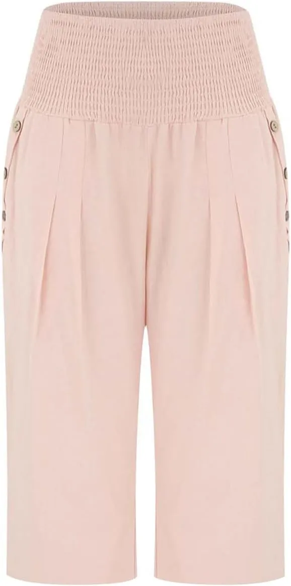 High Waisted Capri Pants for Women Linen Trendy Wide Leg Summer Loose Comfy Casual Palazzo Trousers with Pockets