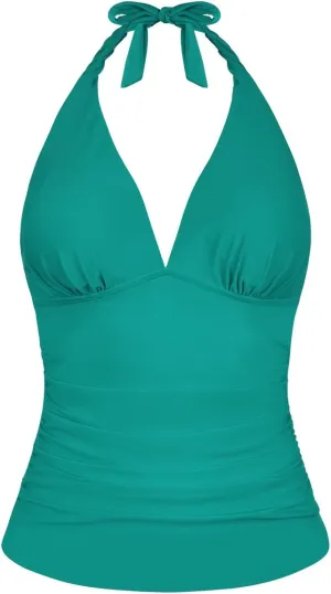 Hilor Women's Tummy Control Tankini Top Swimsuit Plunging V Neck Top Swimwear Halter Bathing Suits Swim Tops