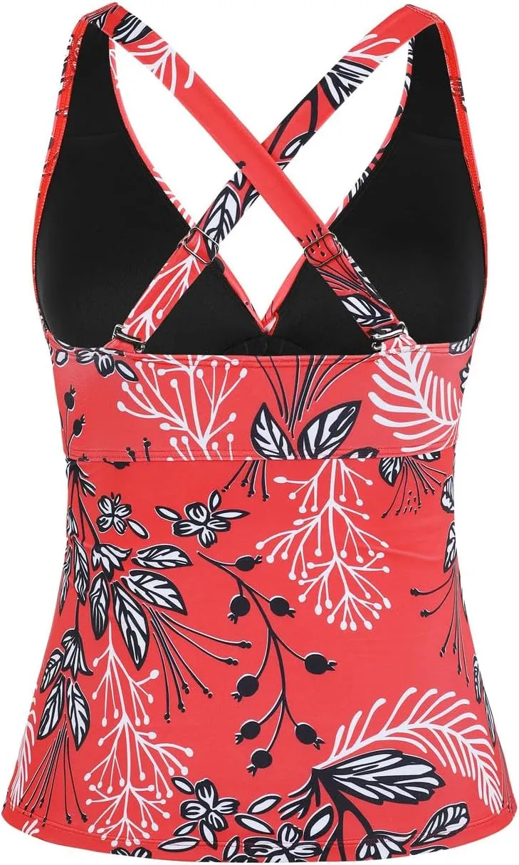 Hilor Women's Underwire Tankini Top Tummy Control Bathing Suits Sexy V Neck Crossover Swim Top Only
