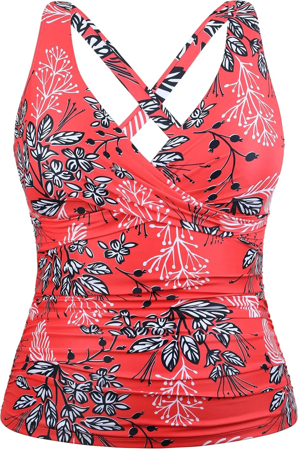 Hilor Women's Underwire Tankini Top Tummy Control Bathing Suits Sexy V Neck Crossover Swim Top Only