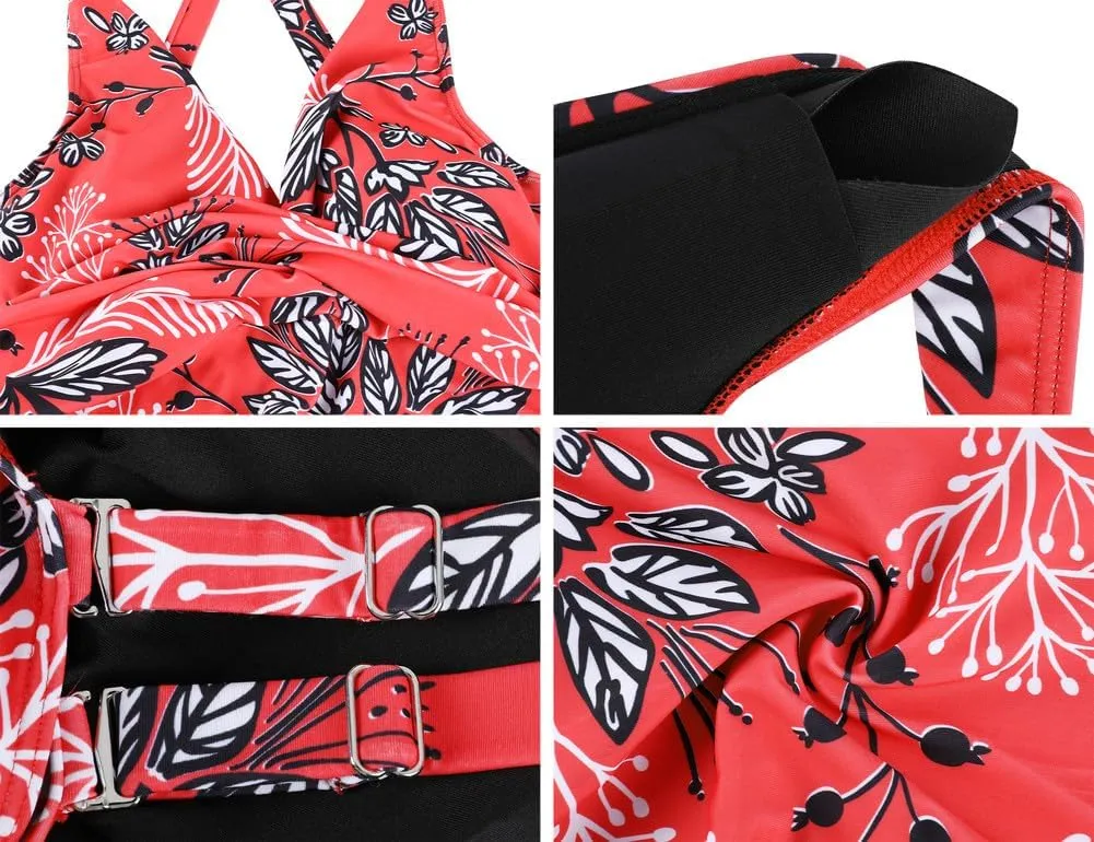 Hilor Women's Underwire Tankini Top Tummy Control Bathing Suits Sexy V Neck Crossover Swim Top Only