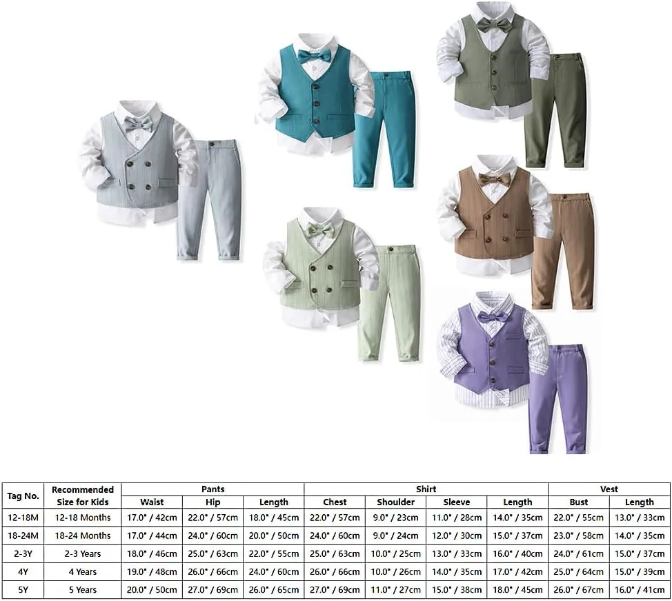 IMEKIS Toddler Baby Boy Christening Outfit Christmas Kids Bowtie Shirt Waistcoat Pants Wedding Holiday Tuxedo Gentleman Suits