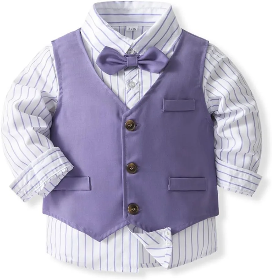 IMEKIS Toddler Baby Boy Christening Outfit Christmas Kids Bowtie Shirt Waistcoat Pants Wedding Holiday Tuxedo Gentleman Suits