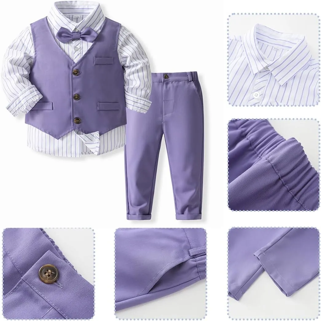 IMEKIS Toddler Baby Boy Christening Outfit Christmas Kids Bowtie Shirt Waistcoat Pants Wedding Holiday Tuxedo Gentleman Suits