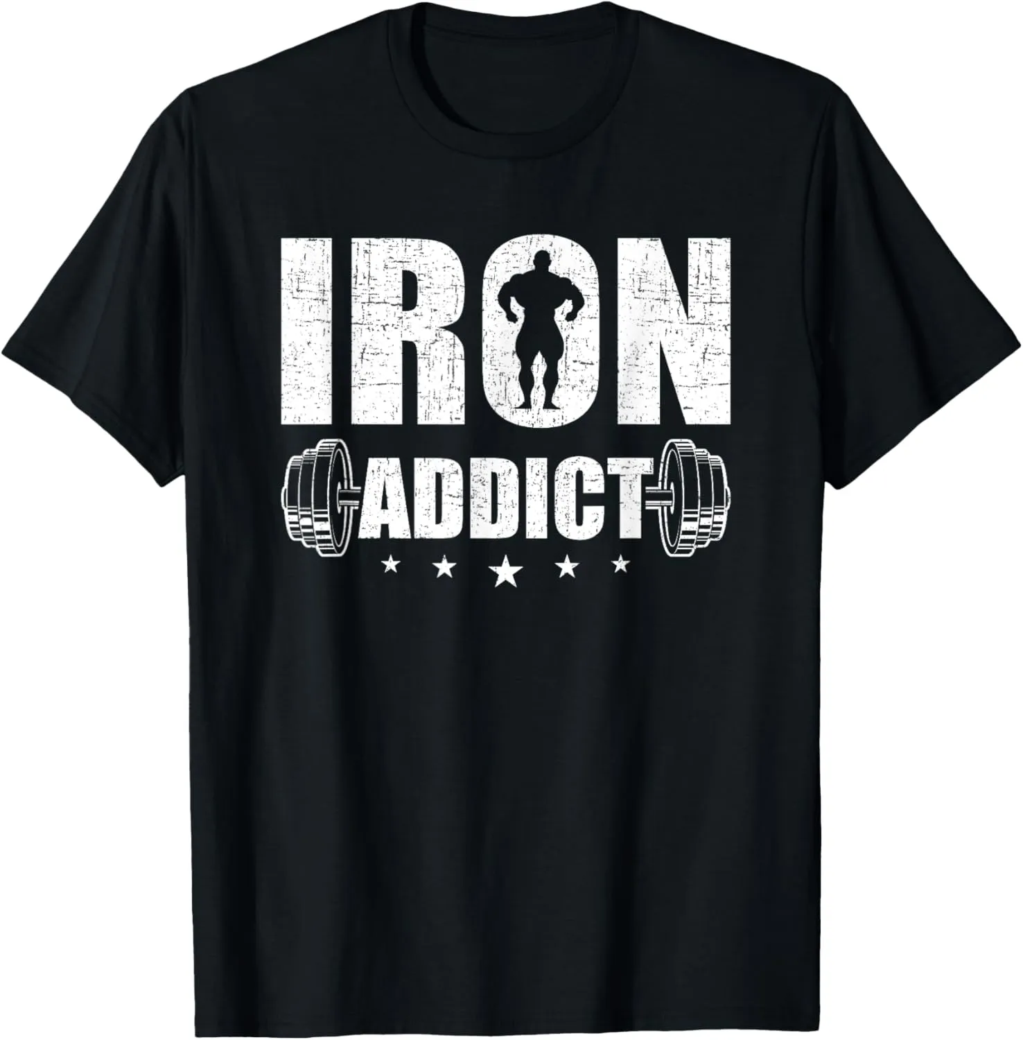 Iron Addict T-Shirt - Men's Black Cotton Blend Short Sleeve Classic Fit T-Shirt - Workout & Exercise and Fitness - Size Small