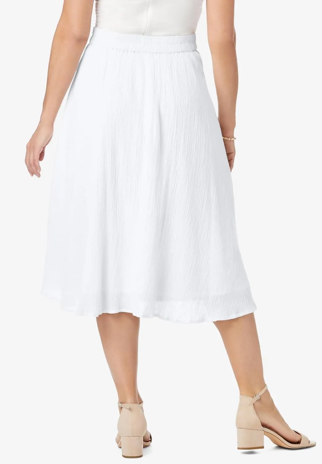 Jessica London Women's Plus Size Button-Front Gauze Midi Skirt