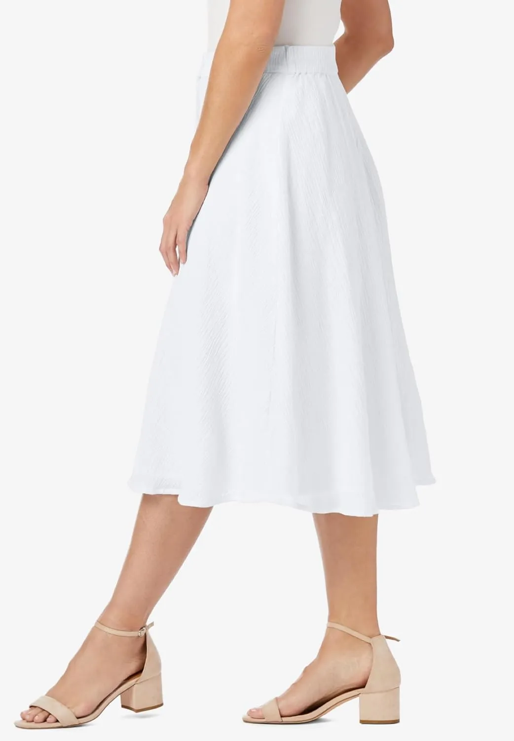 Jessica London Women's Plus Size Button-Front Gauze Midi Skirt