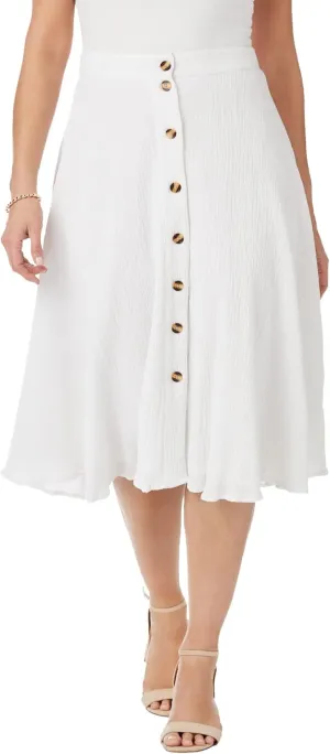 Jessica London Women's Plus Size Button-Front Gauze Midi Skirt
