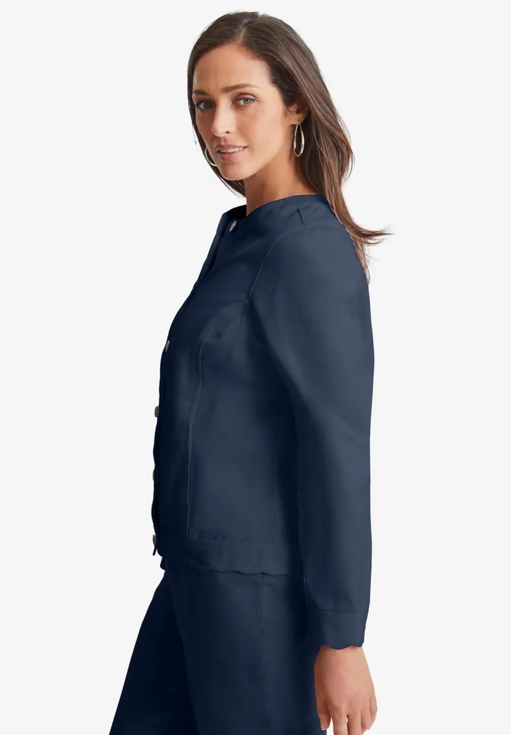 Jessica London Women's Plus Size Scalloped Denim Jacket
