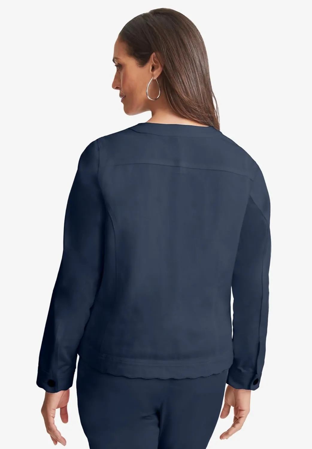 Jessica London Women's Plus Size Scalloped Denim Jacket