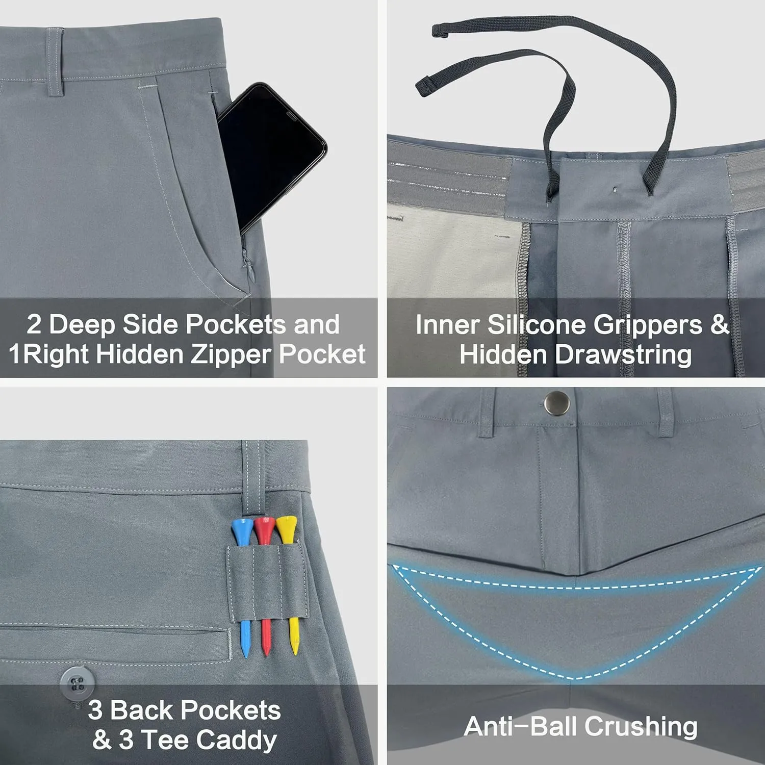 JWM Men's Golf Dress Pant Stretch - 30"/32"/34" Work Business Casual Comfy Trousers Slacks Quick Dry Lightweight 5 Pockets