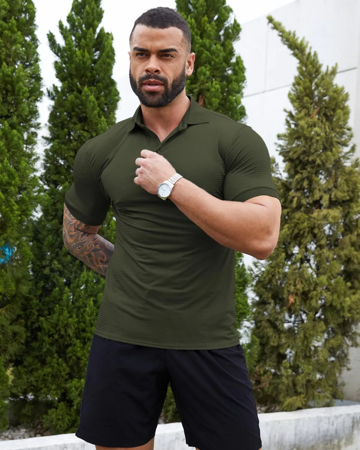 KAWATA Men's Muscle Polo Shirts Dry Fit Short Sleeve Stretch Slim Fit T Shirts Workout Golf Shirt