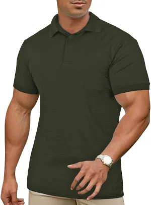 KAWATA Men's Muscle Polo Shirts Dry Fit Short Sleeve Stretch Slim Fit T Shirts Workout Golf Shirt