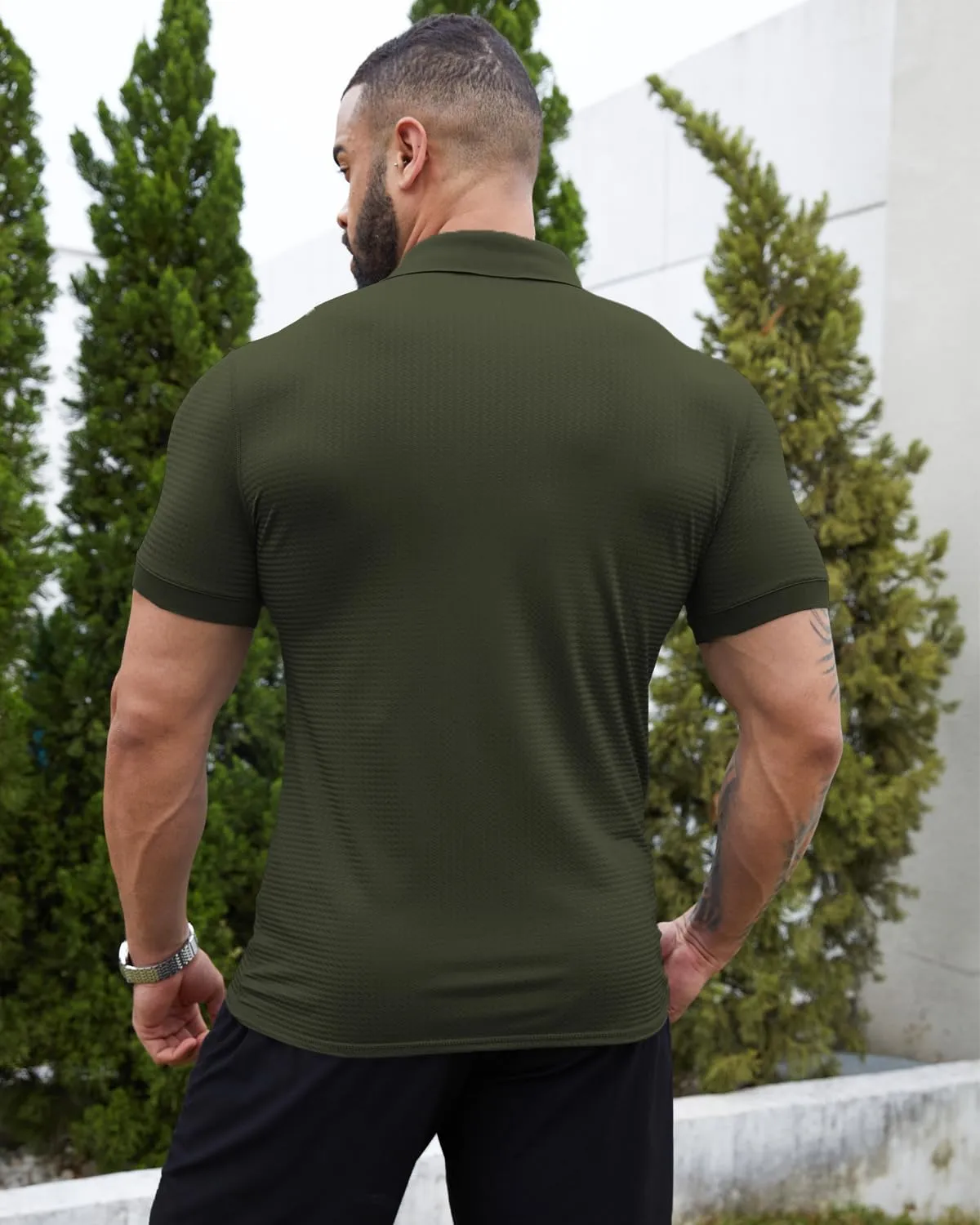 KAWATA Men's Muscle Polo Shirts Dry Fit Short Sleeve Stretch Slim Fit T Shirts Workout Golf Shirt