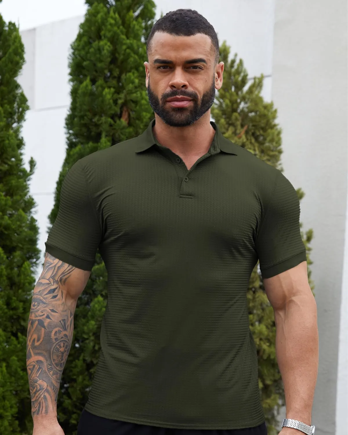 KAWATA Men's Muscle Polo Shirts Dry Fit Short Sleeve Stretch Slim Fit T Shirts Workout Golf Shirt