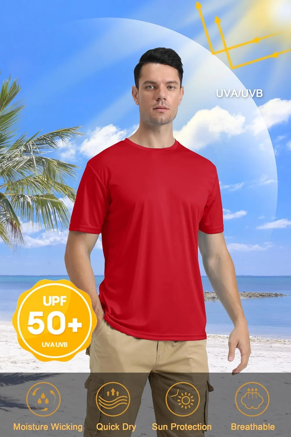 KEFITEVD Men's Short Sleeve UPF 50  Sun Protection Shirts Quick Dry Rashguard Swim Shirt SPF Workout Fishing Athletic T-Shirt