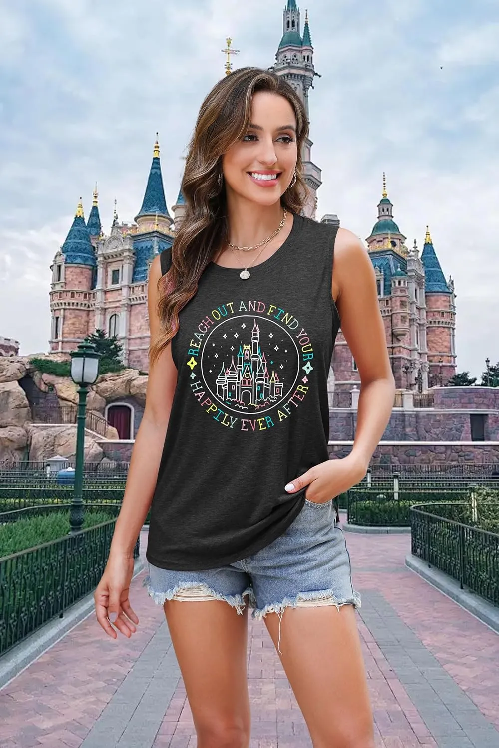 KIDDAD Magic Kingdom Tank Tops for Women: Magical Shirts Fairy Castle Shirt Family Vacation Vest Summer Sleeveless Tops