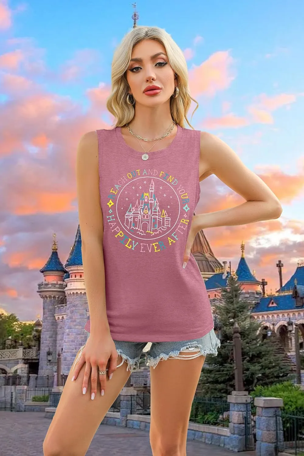 KIDDAD Magic Kingdom Tank Tops for Women: Magical Shirts Fairy Castle Shirt Family Vacation Vest Summer Sleeveless Tops