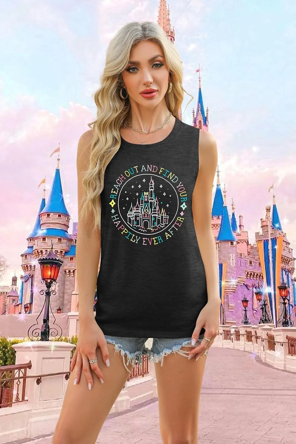 KIDDAD Magic Kingdom Tank Tops for Women: Magical Shirts Fairy Castle Shirt Family Vacation Vest Summer Sleeveless Tops