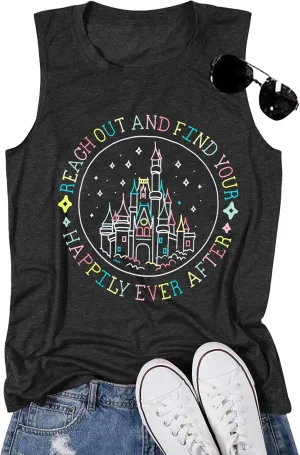 KIDDAD Magic Kingdom Tank Tops for Women: Magical Shirts Fairy Castle Shirt Family Vacation Vest Summer Sleeveless Tops