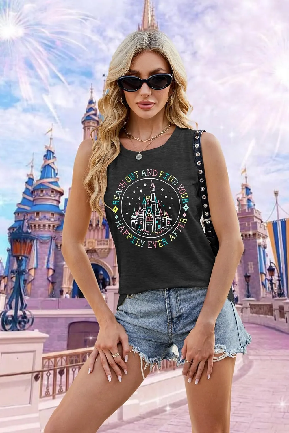 KIDDAD Magic Kingdom Tank Tops for Women: Magical Shirts Fairy Castle Shirt Family Vacation Vest Summer Sleeveless Tops