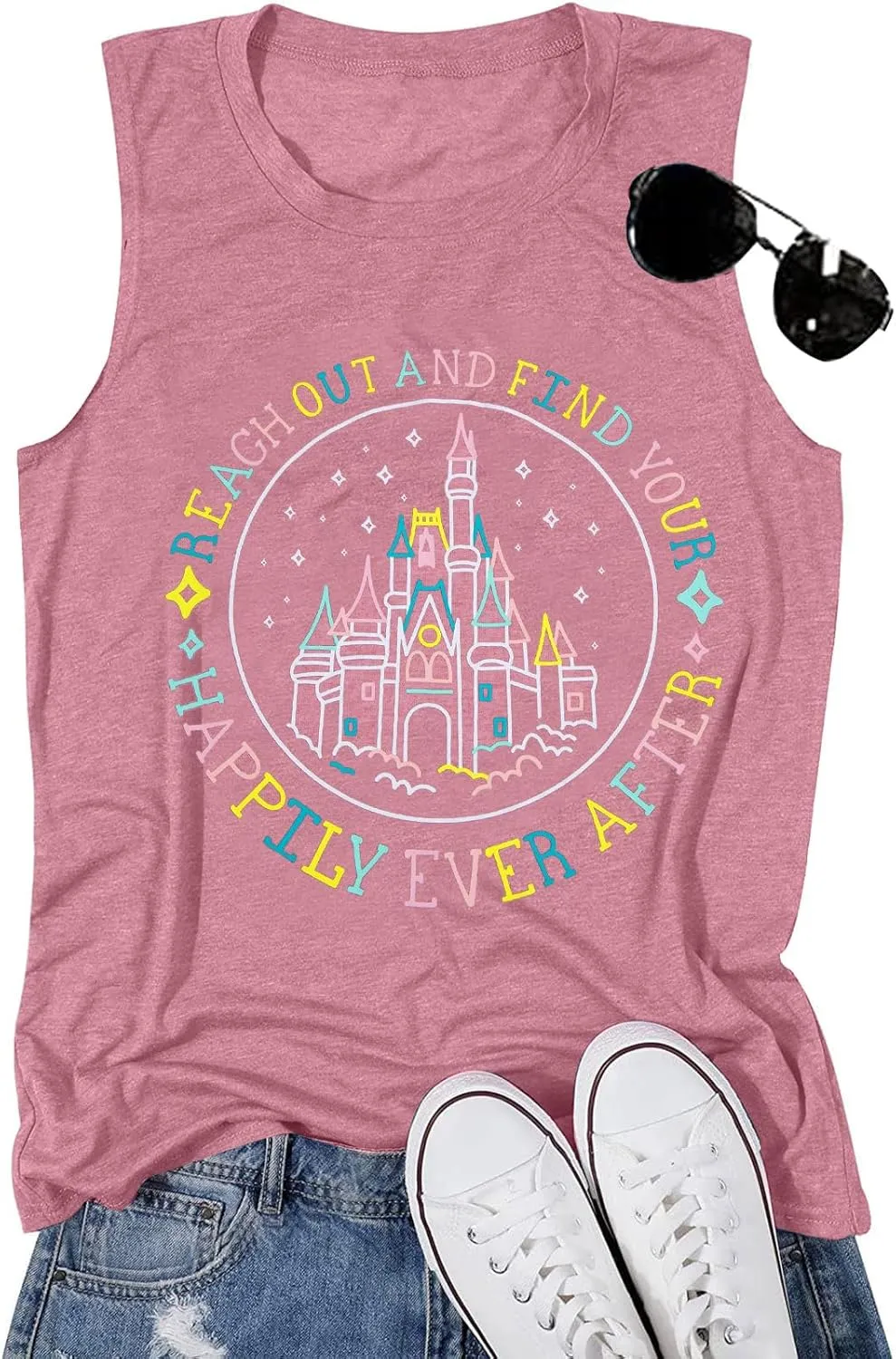 KIDDAD Magic Kingdom Tank Tops for Women: Magical Shirts Fairy Castle Shirt Family Vacation Vest Summer Sleeveless Tops