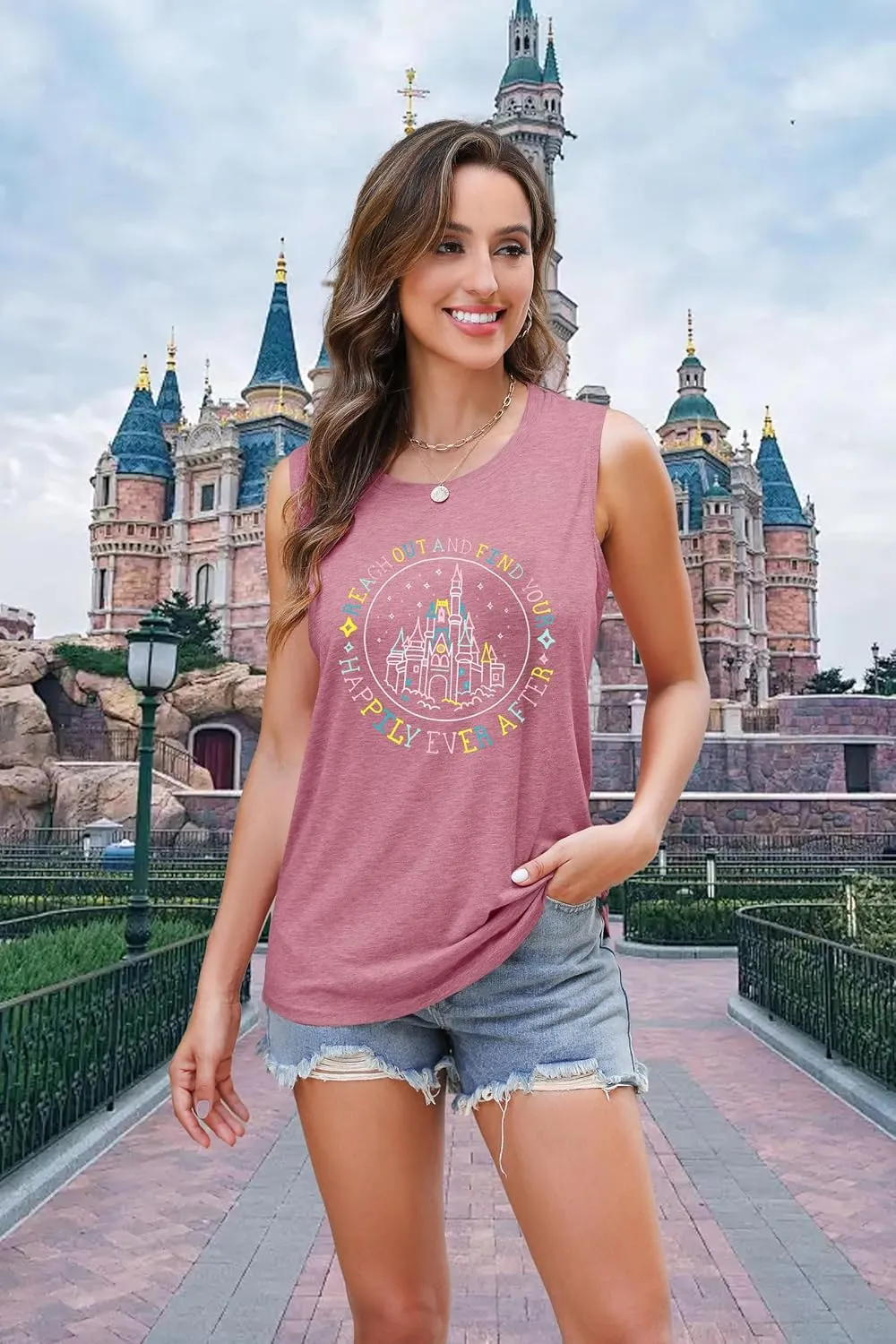 KIDDAD Magic Kingdom Tank Tops for Women: Magical Shirts Fairy Castle Shirt Family Vacation Vest Summer Sleeveless Tops