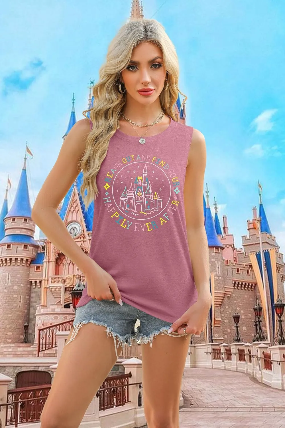 KIDDAD Magic Kingdom Tank Tops for Women: Magical Shirts Fairy Castle Shirt Family Vacation Vest Summer Sleeveless Tops