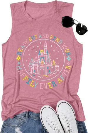 KIDDAD Magic Kingdom Tank Tops for Women: Magical Shirts Fairy Castle Shirt Family Vacation Vest Summer Sleeveless Tops