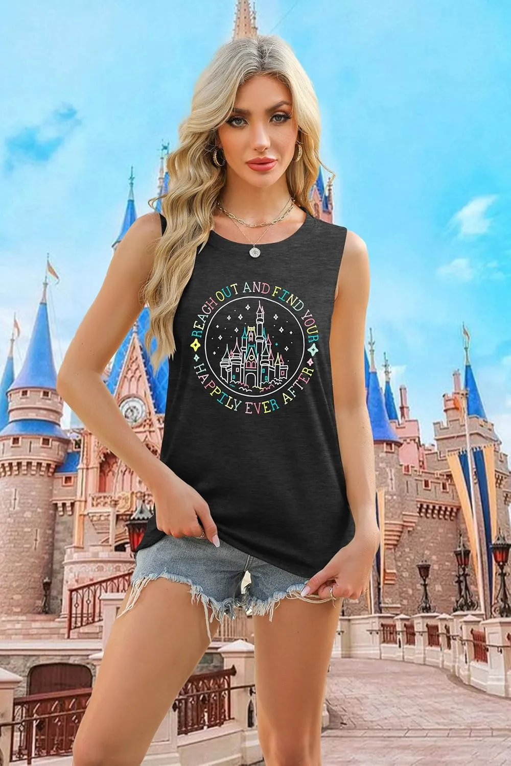 KIDDAD Magic Kingdom Tank Tops for Women: Magical Shirts Fairy Castle Shirt Family Vacation Vest Summer Sleeveless Tops