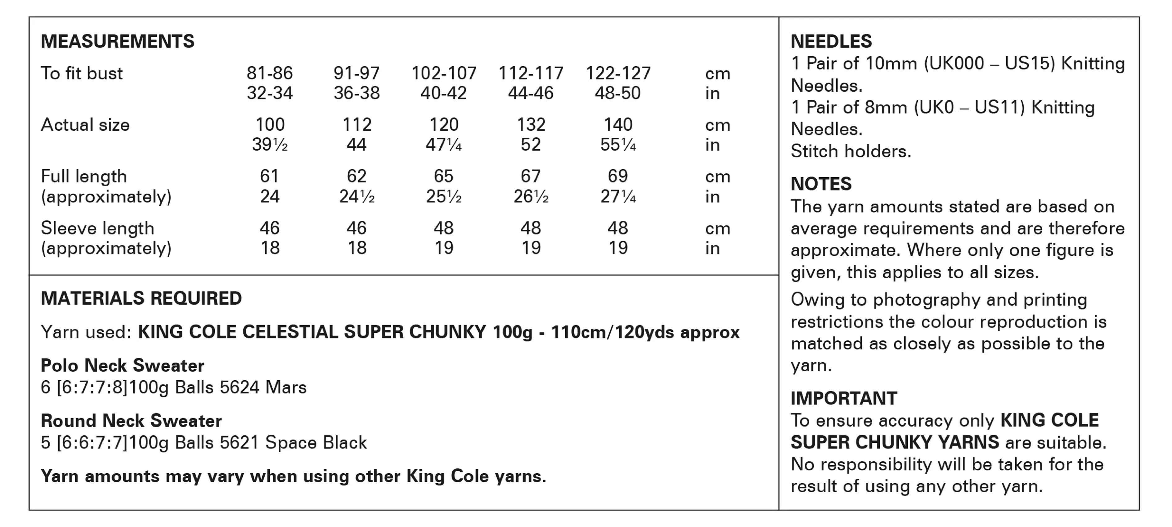 King Cole Celestial Super Chunky Knitting Pattern - Women's Sweaters 6064