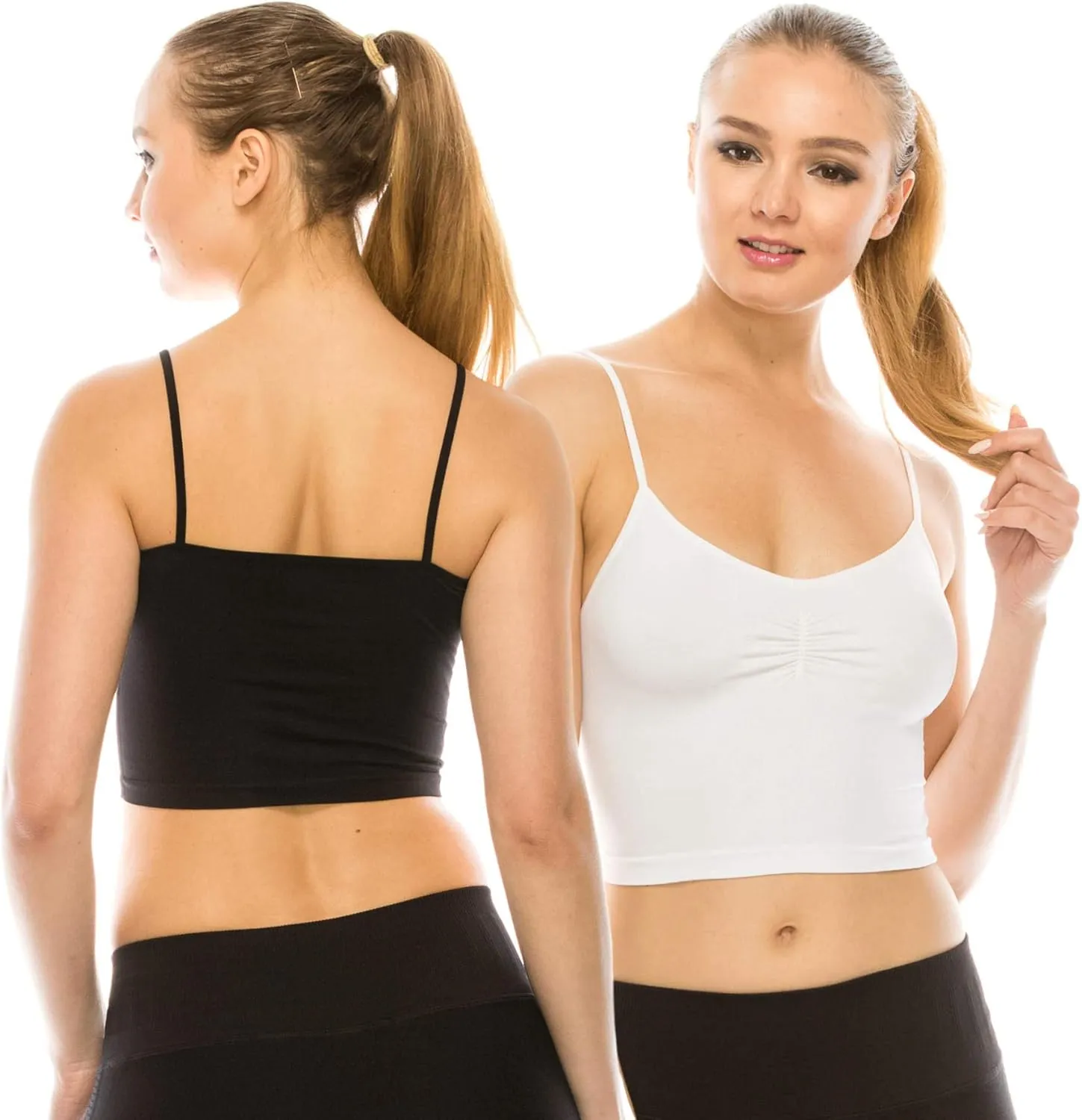 Kurve American Made Womens Cami Tank Top  Sleeveless Crop Ruched Sports Bra Basic Stretch Camisole Yoga Workout Active