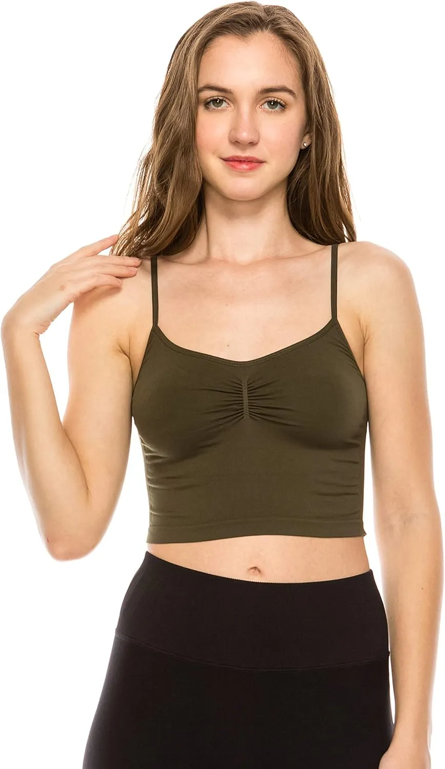 Kurve American Made Womens Cami Tank Top  Sleeveless Crop Ruched Sports Bra Basic Stretch Camisole Yoga Workout Active