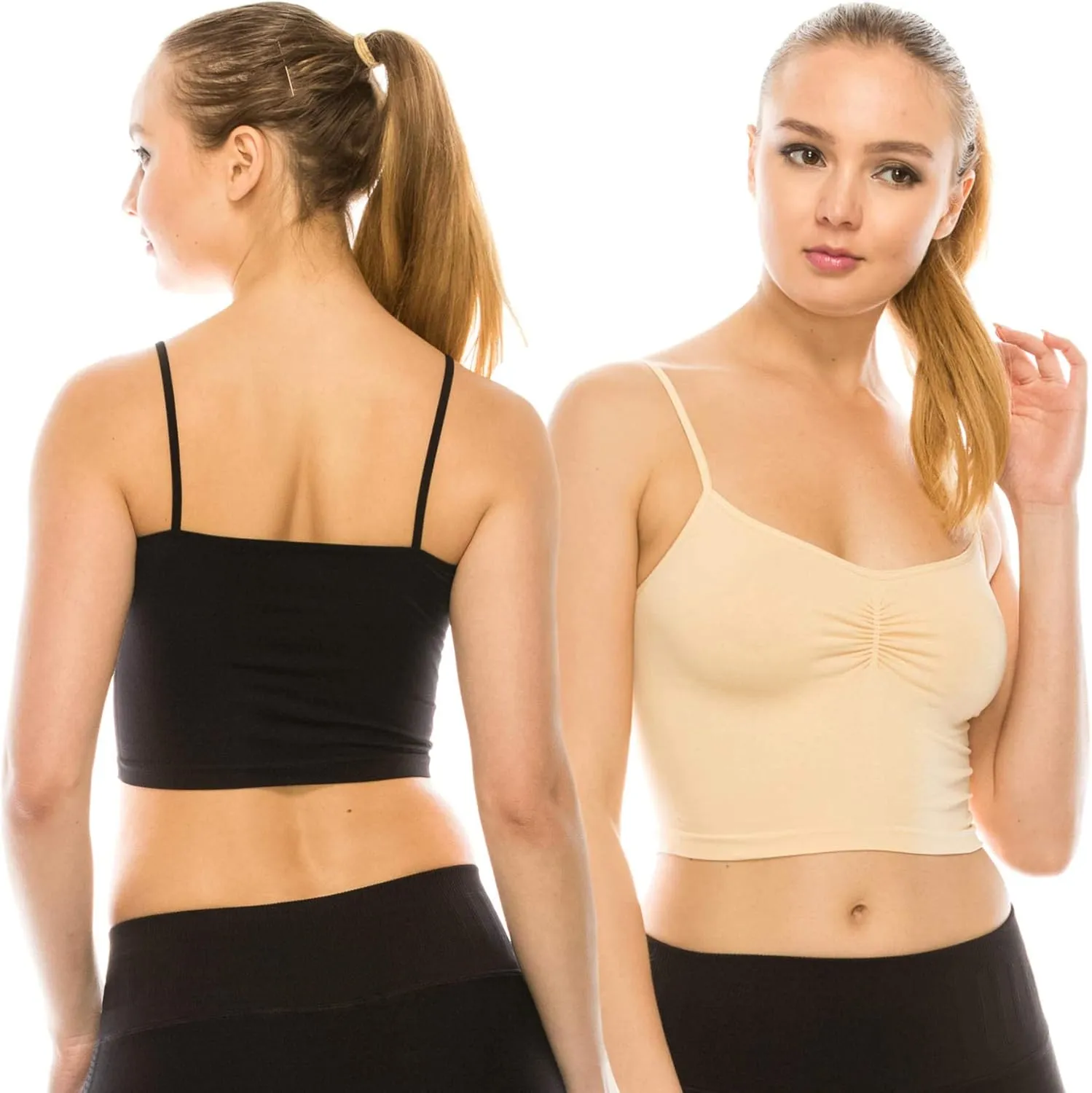 Kurve American Made Womens Cami Tank Top  Sleeveless Crop Ruched Sports Bra Basic Stretch Camisole Yoga Workout Active