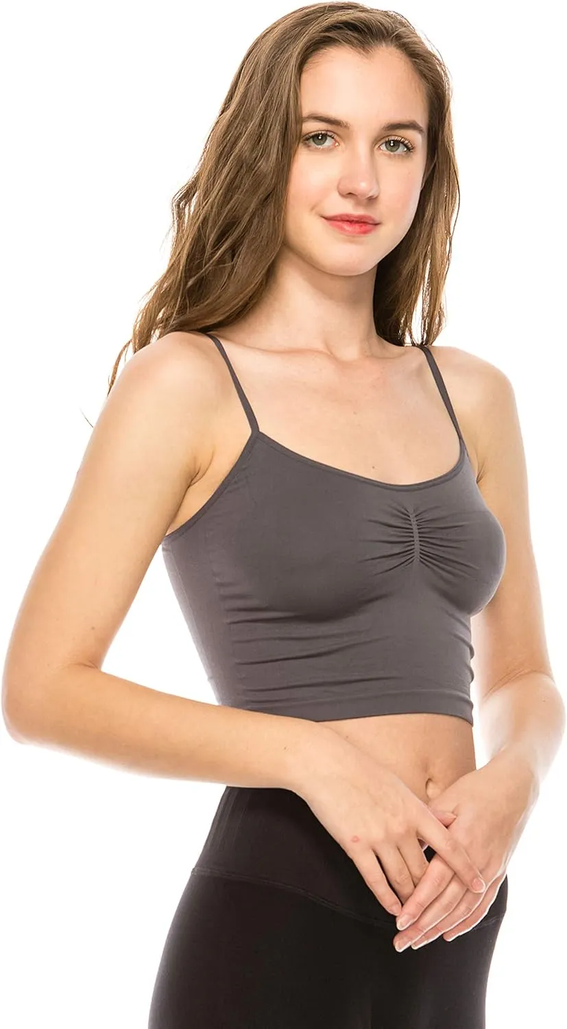 Kurve American Made Womens Cami Tank Top  Sleeveless Crop Ruched Sports Bra Basic Stretch Camisole Yoga Workout Active
