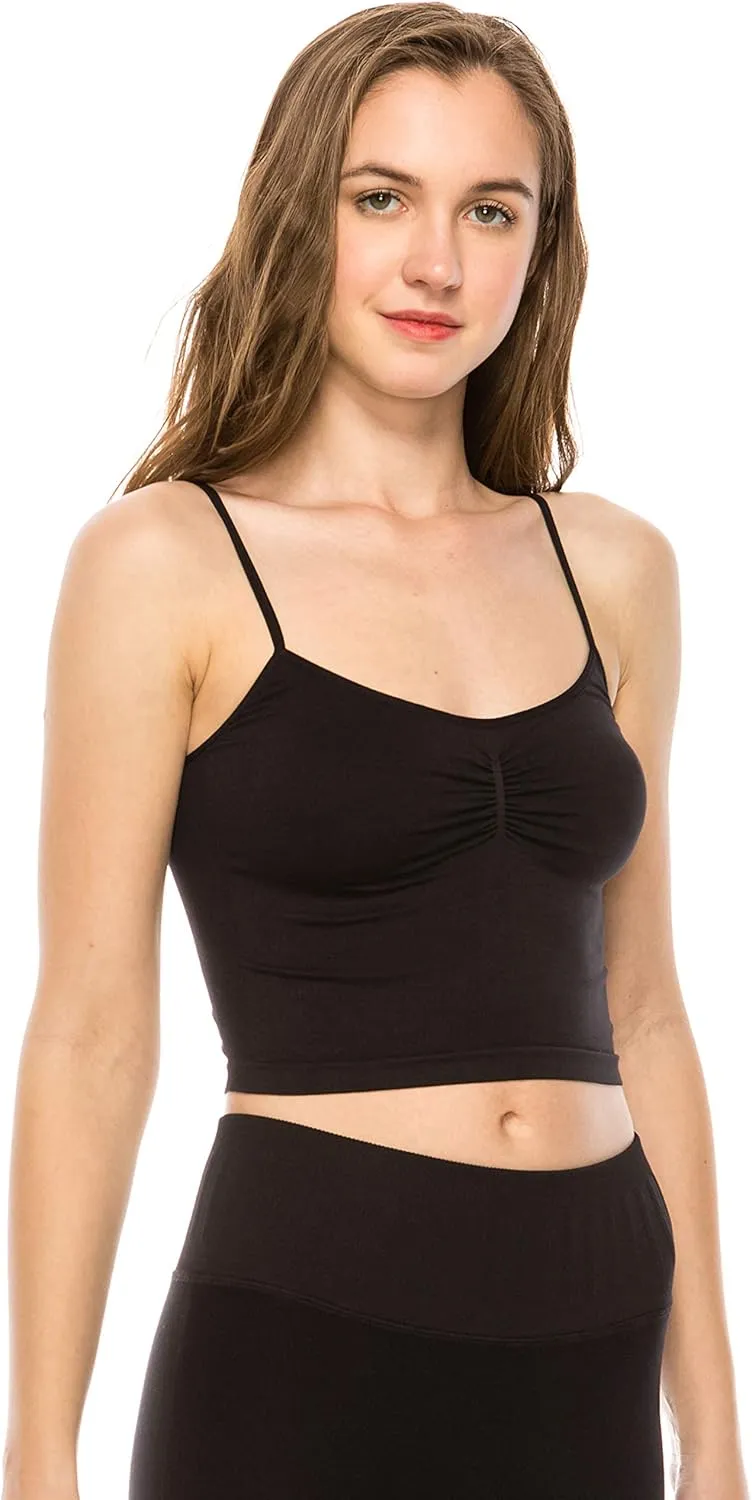 Kurve American Made Womens Cami Tank Top  Sleeveless Crop Ruched Sports Bra Basic Stretch Camisole Yoga Workout Active