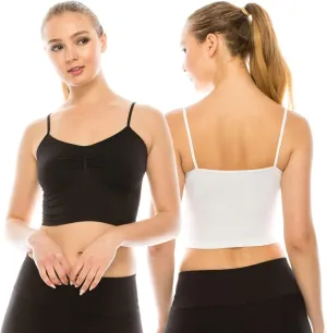 Kurve American Made Womens Cami Tank Top  Sleeveless Crop Ruched Sports Bra Basic Stretch Camisole Yoga Workout Active