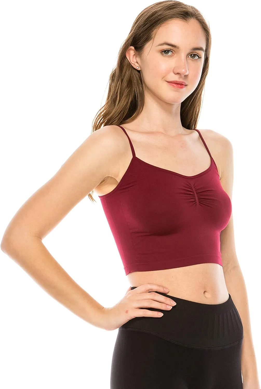 Kurve American Made Womens Cami Tank Top  Sleeveless Crop Ruched Sports Bra Basic Stretch Camisole Yoga Workout Active