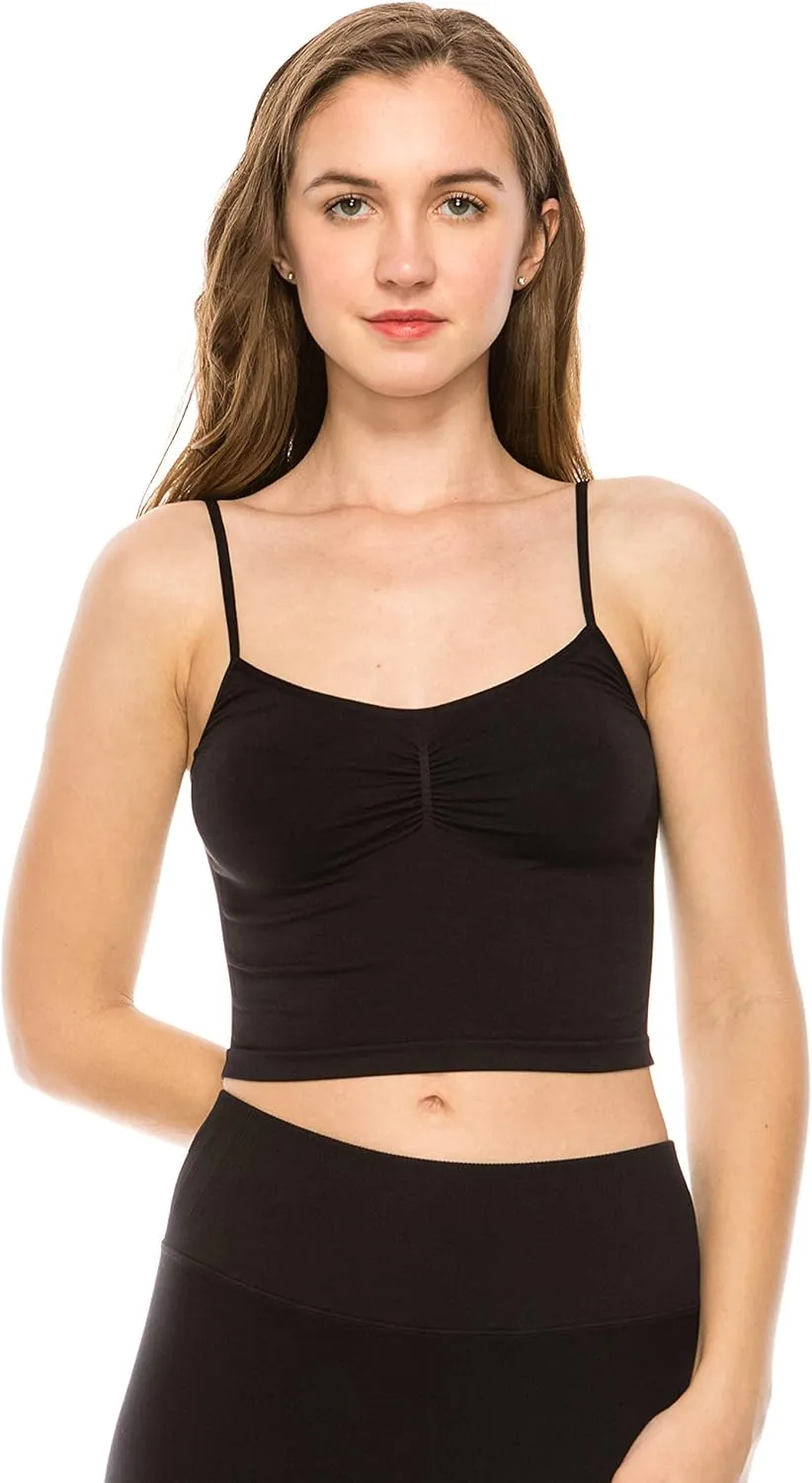 Kurve American Made Womens Cami Tank Top  Sleeveless Crop Ruched Sports Bra Basic Stretch Camisole Yoga Workout Active