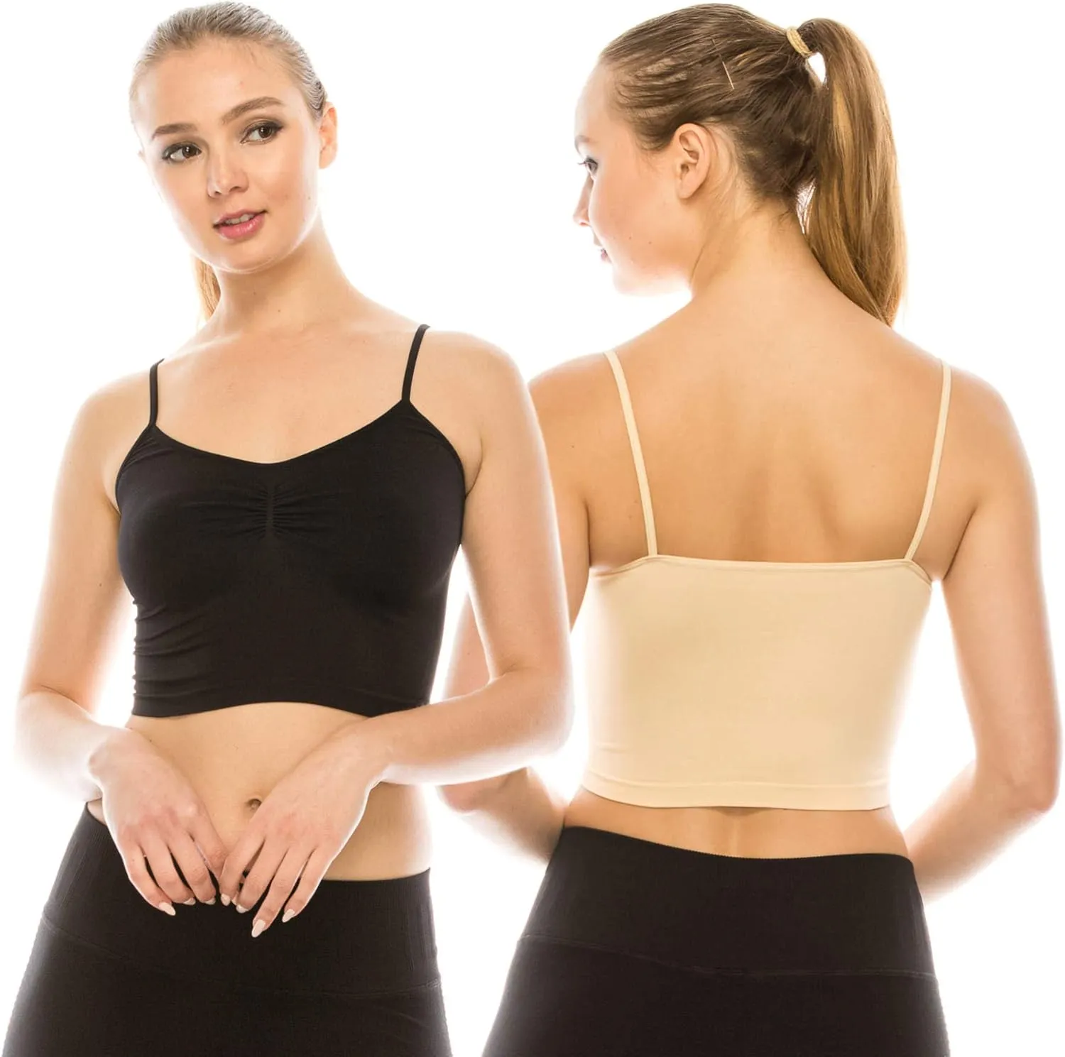 Kurve American Made Womens Cami Tank Top  Sleeveless Crop Ruched Sports Bra Basic Stretch Camisole Yoga Workout Active