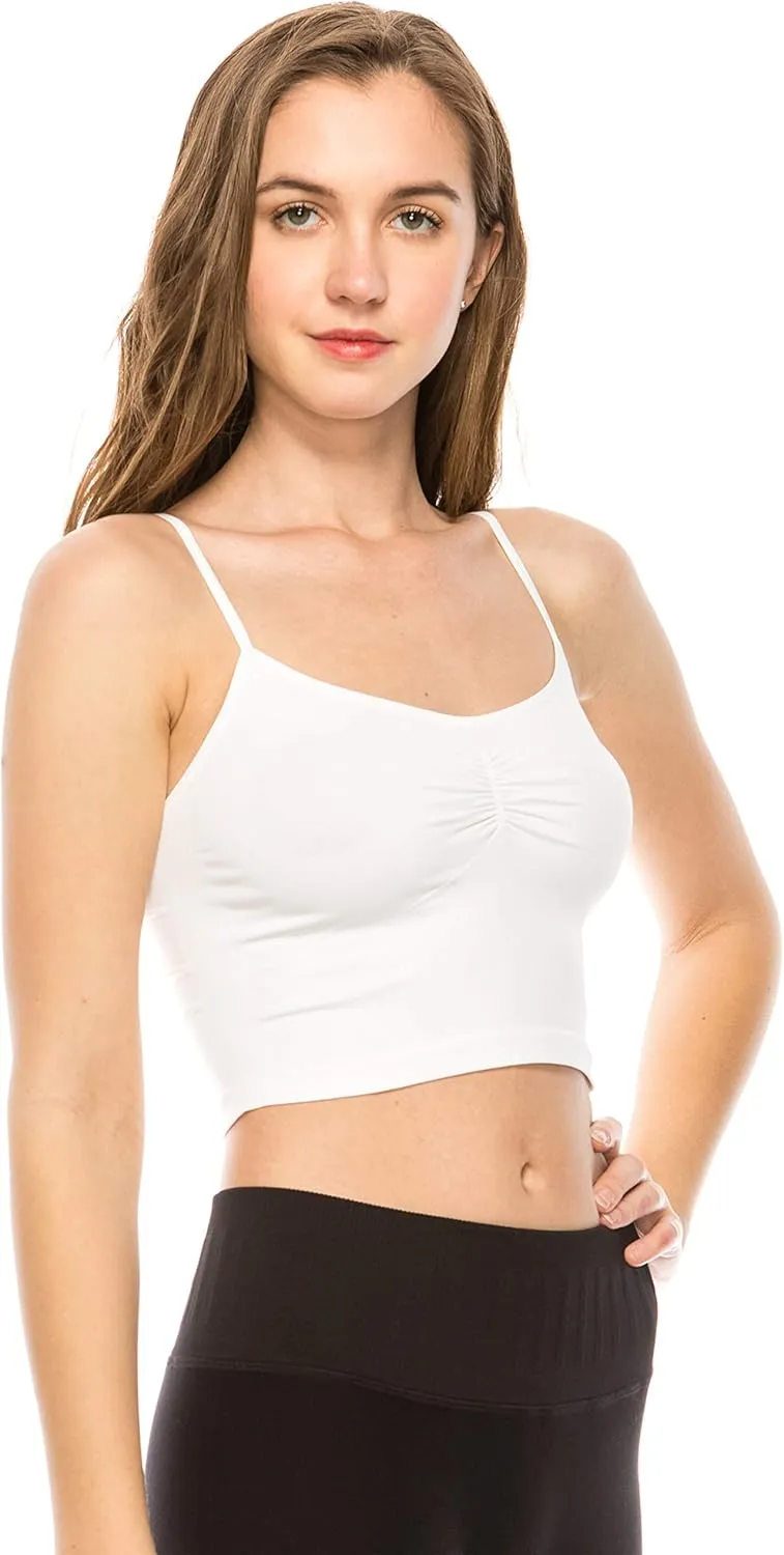 Kurve American Made Womens Cami Tank Top  Sleeveless Crop Ruched Sports Bra Basic Stretch Camisole Yoga Workout Active